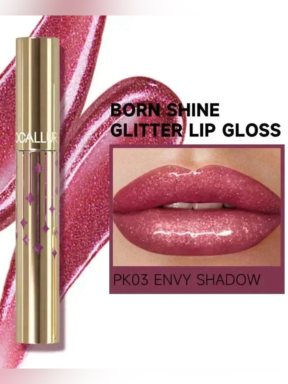 Focallure Born Shine Glitter Lip Gloss PK03 Envy Shadow - Shimmery Pink
